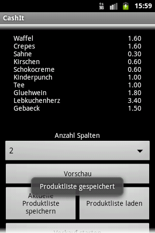 Cashit the mobile cash desk by Pineapple Developer, owner Johannes Schuh - Screenshot of the Android App