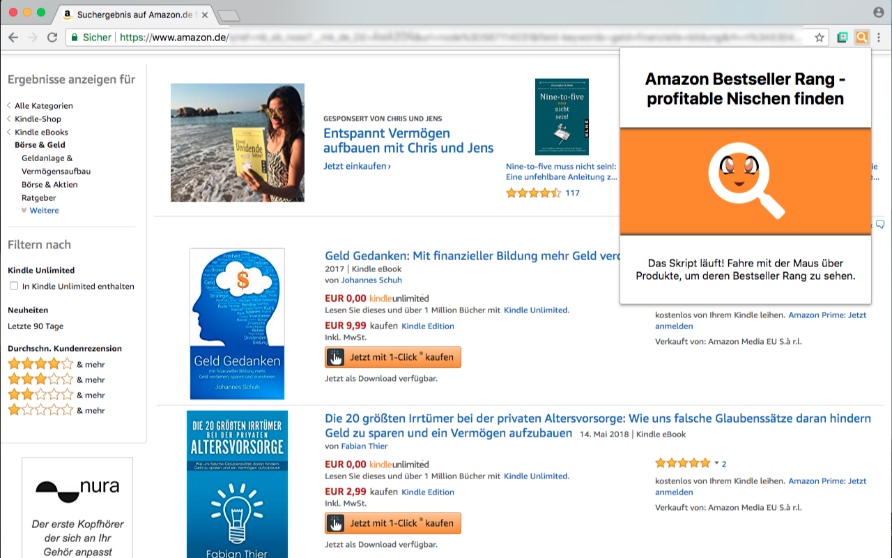 Amazon Bestseller Rang von Pineapple Developer, Inhaber Johannes Schuh - Screenshot des Chrome Extensions