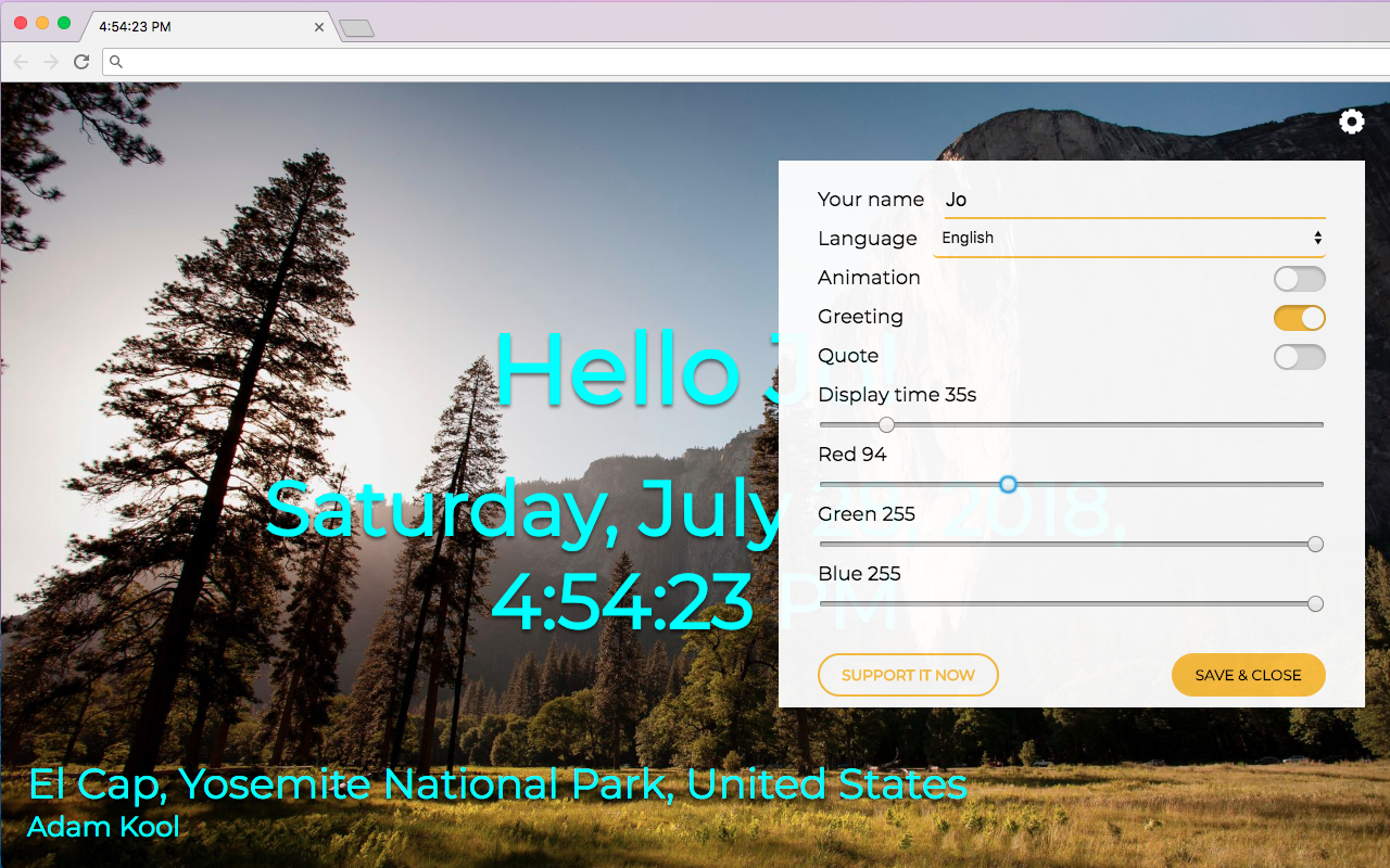 Pretty New Tab by Pineapple Developer, owner Johannes Schuh - Screenshot of the Chrome Extension