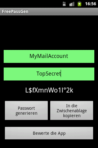 PassGen by Pineapple Developer, owner Johannes Schuh - Screenshot of the Android App