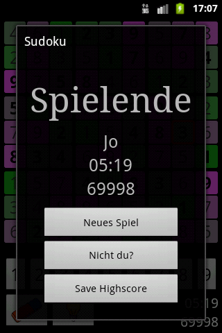 Sudoku von Pineapple Developer, Inhaber Johannes Schuh - Screenshot der Android App